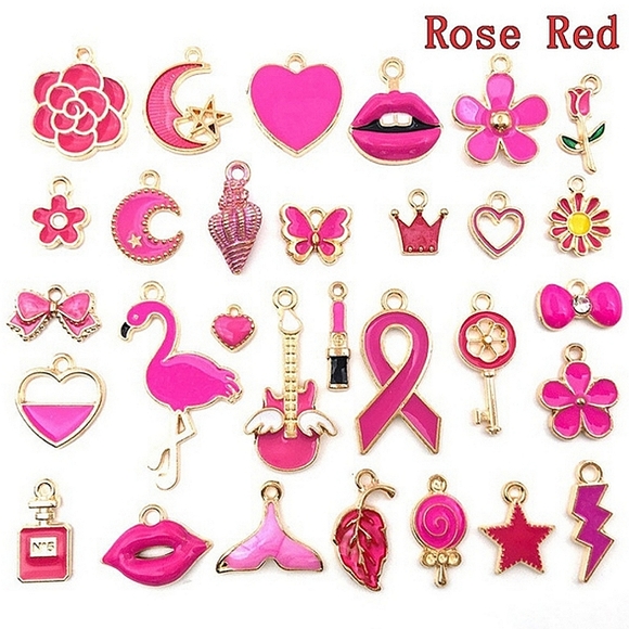 Rose Red series asymmetrical enamel & alloy charm earrings. Pair #9. - Picture 3 of 3